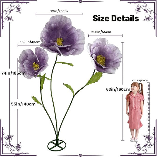 Giant Flowers Decoracion Artificial Flower - 3Pcs Large Artificial Flower Arrangements, Fake flowers Bendable Rhizome for Wedding Reception, Birthday, Party, Backdrop Decor, Window Display (Purple)