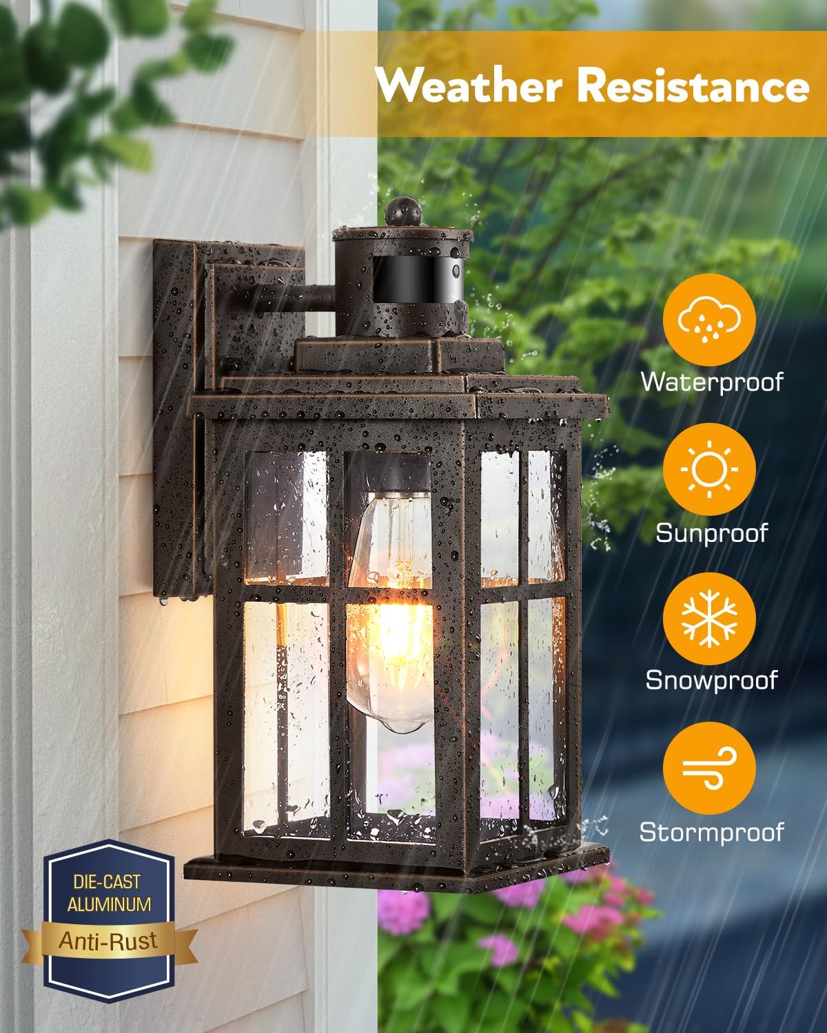 Distance-Adjustable Outside Lights for House, 2-Pack Oil Rubbed Bronze Porch Light, Waterproof Dusk to Dawn Exterior Lighting Fixtures Sconce, Anti-Rust Outdoor Lanterns for Porch, Garage