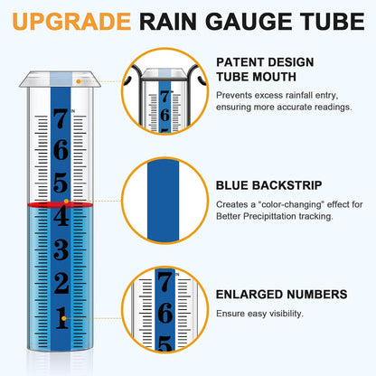 JMBay Rain Gauge Outdoor with Thermometer, Rain Gauges Outdoors Best Rated, Large Font Rain Measure Gauge for Yard, Rain Water Meter with Thickened Plastic Tube and Duralbe Metal Stake for Patio,Lawn