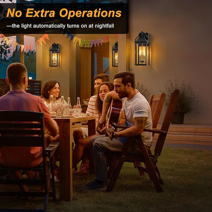 𝟏𝟖𝑰𝑵 Outdoor Wall Sconce Fixture, Dusk to Dawn Patio Lights Waterproof Exterior Lanterns, 2-Light Modern Wall Lights Mounted with Glass, Black Outside Light for House Front Door Decor