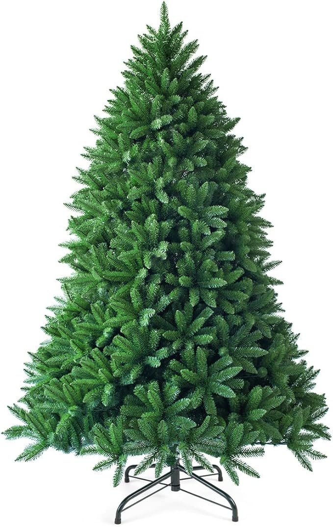 Goplus 5ft Unlit Artificial Christmas Tree, Premium Hinged Fir Tree, Easy Assembly with Metal Stand, Xmas Décor for Indoor and Outdoor (5ft)