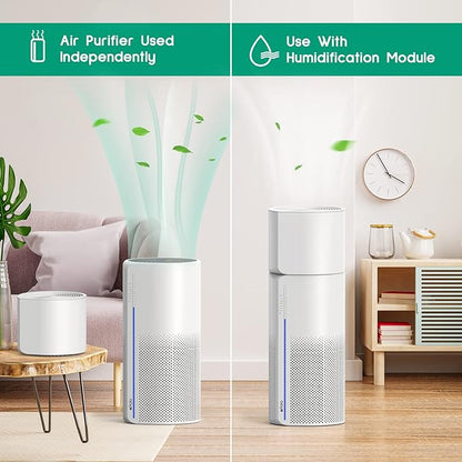 Afloia 2 IN 1 Air Purifier with Humidifier Combo, 3-Stage Filters for Home Allergies Pets Hair Smoker Odors, Evaporative Humidifier, Auto Shut Off, Quiet Air Cleaner with Seven Color Light,White