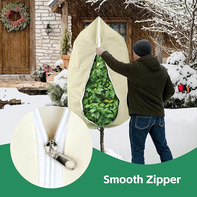 4 Packs Plant Covers Freeze Protection Green 31.5"W x 47.3"H,Winter Frost Cloth Plant Freeze Protection for Outdoor Plants, Frost Blankets with Drawstring & Zipper, Patio Winterizing Garden Covers