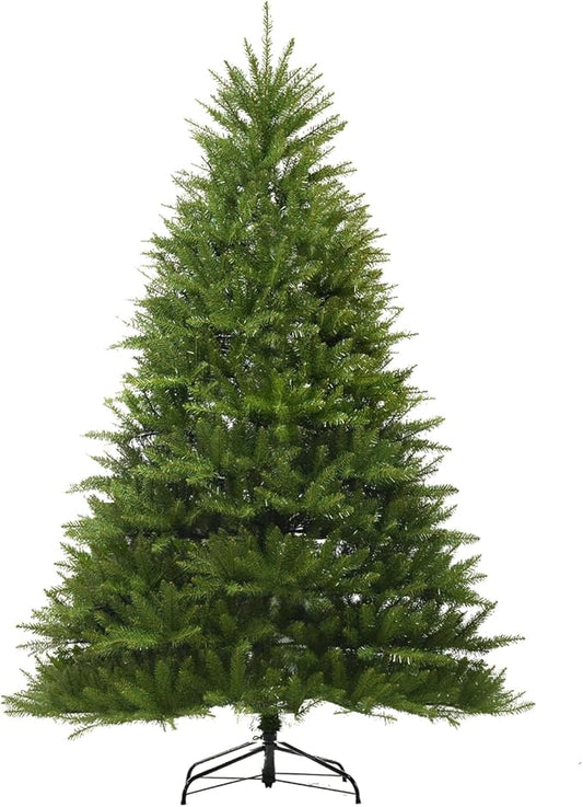 7.5FT Unlit Christmas Tree Green, Dunhill Fir Artificial Tree with 2514 PVC Branch Tips, Realistic Full Shape, Foldable Metal Stand for Indoor Home, Office & Holiday Decoration