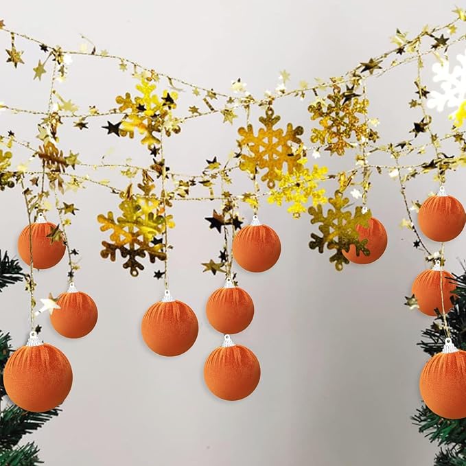 Gresorth Halloween Fabric Wrapped Ball Set Velvet Hanging Handmade Adornment Foam Shatterproof Decoration Engagement Party Orange 10pcs