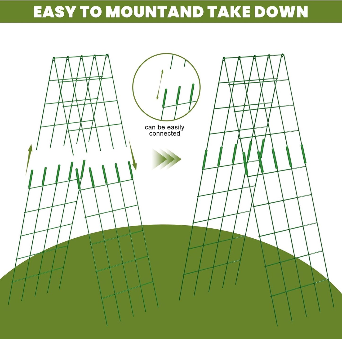 Cucumber Trellis 2 Pack, 59" H Foldable A-Frame Garden Trellis for Raised Bed Garden Grow Support with Plant Support Clips, Twist Ties for Cucumber,Tomato, Climbing Plants and Flowers