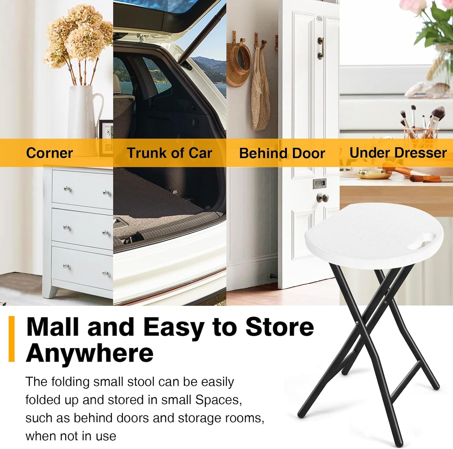 TAVR Furniture Portable Folding Chair with Handle, Heavy Duty Round Fold Stool Chair with 500lbs Capacity for Adults, 18 Inch Foldable Stool for Dorm, Kitchen, Vanity, Church and Outdoor use