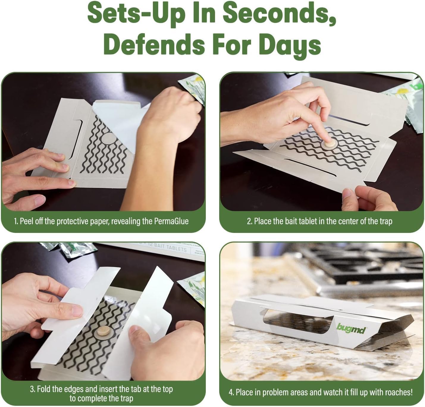 BugMD Cockroach Catcher (2 Pack, 24 Traps) - Indoor Cockroach Killer & Roach Trap, Sticky Trap for Insect, Glue Traps Pest Defense