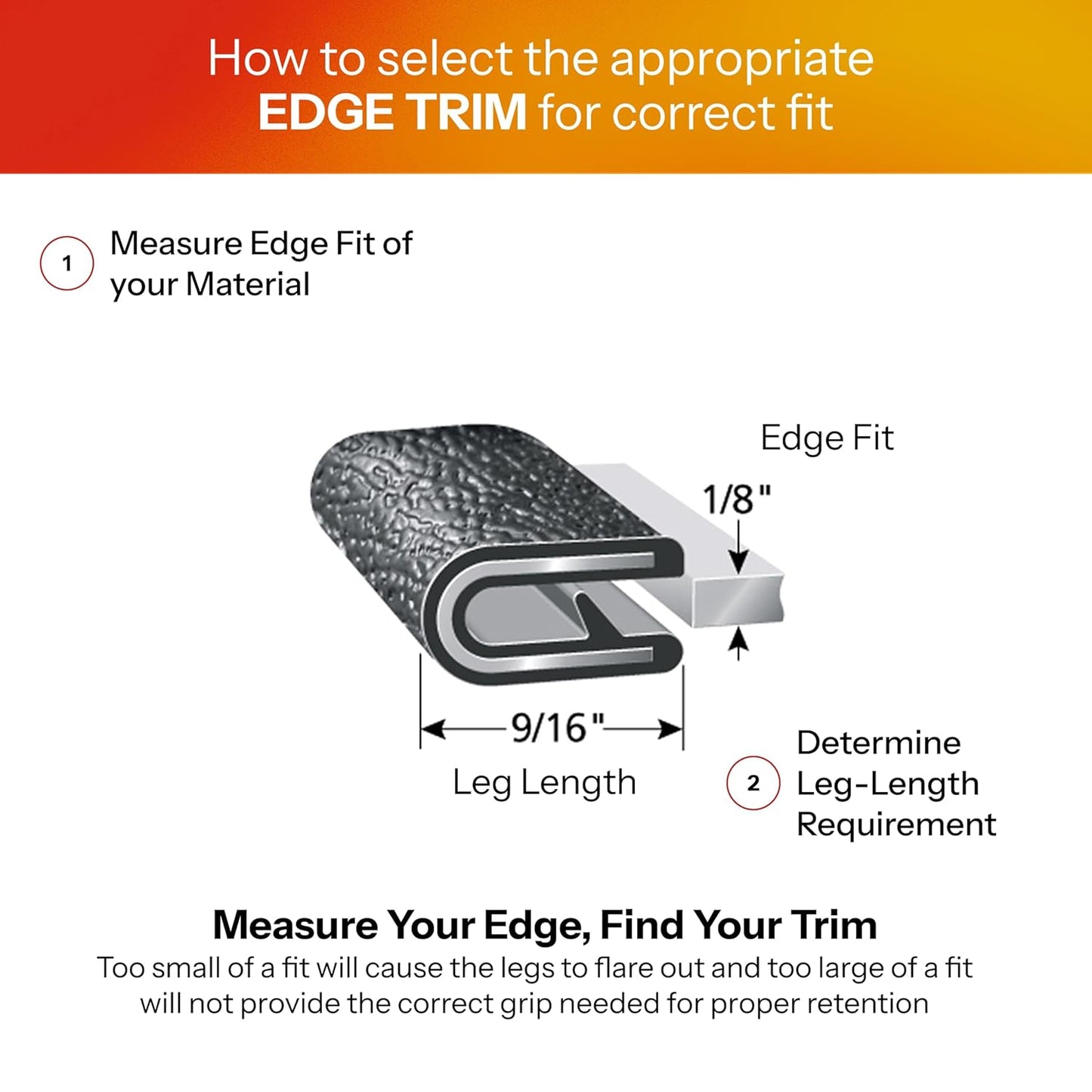 TRIM-LOK Edge Trim - Fits 1/8" Edge, 9/16” Leg Length, 100’ Length - Single Gripping Finger - Black, Pebble Texture - Flexible PVC Edge Protector
