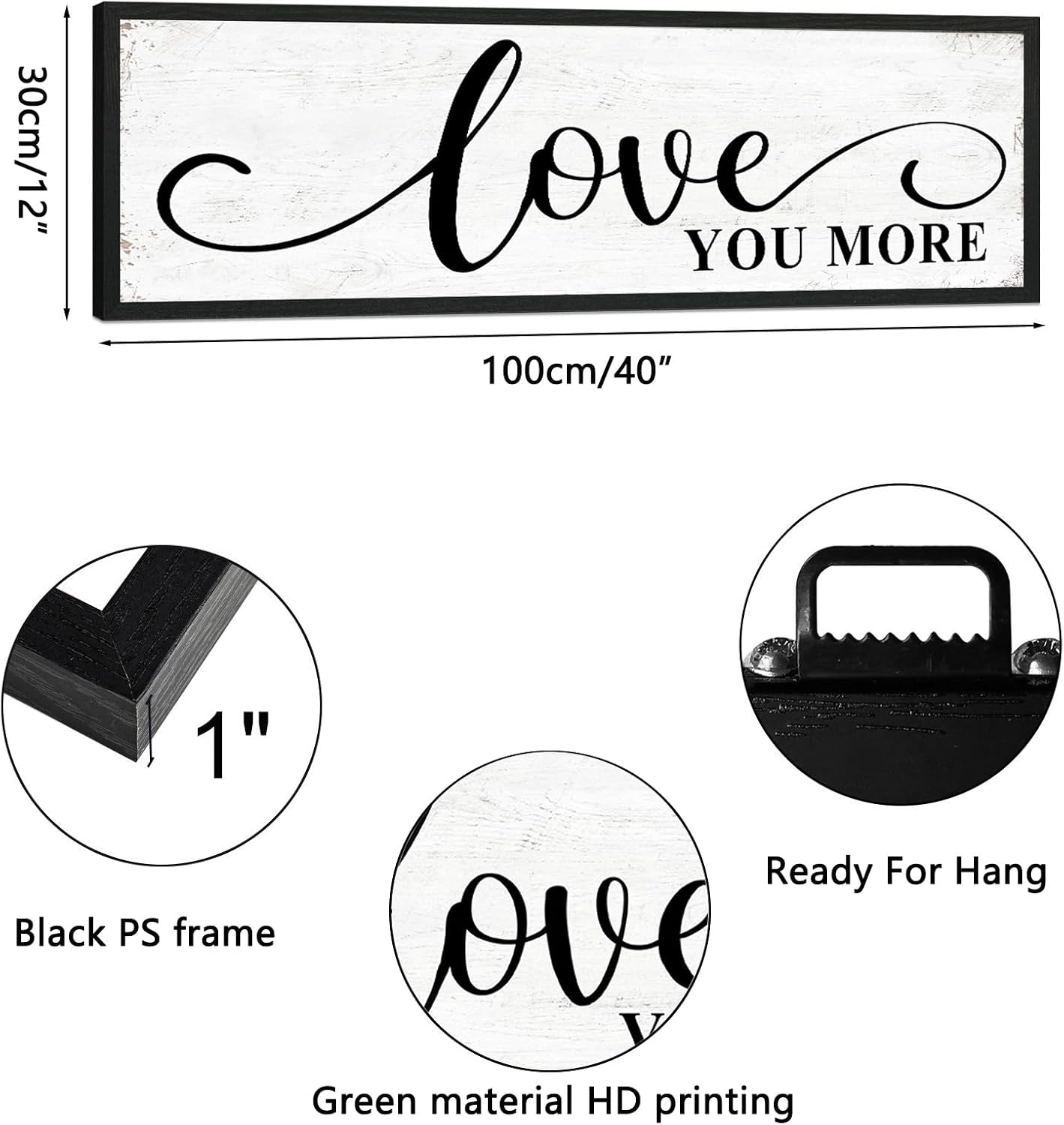 Love You More Sign Wall Decor: Bedroom Wall Art Decor Above Bed Modern Farmhouse Rustic Family Wall Signs Framed Hanging Wall Plaques Home Decor for Living Room Master Bedroom 12" x 40"