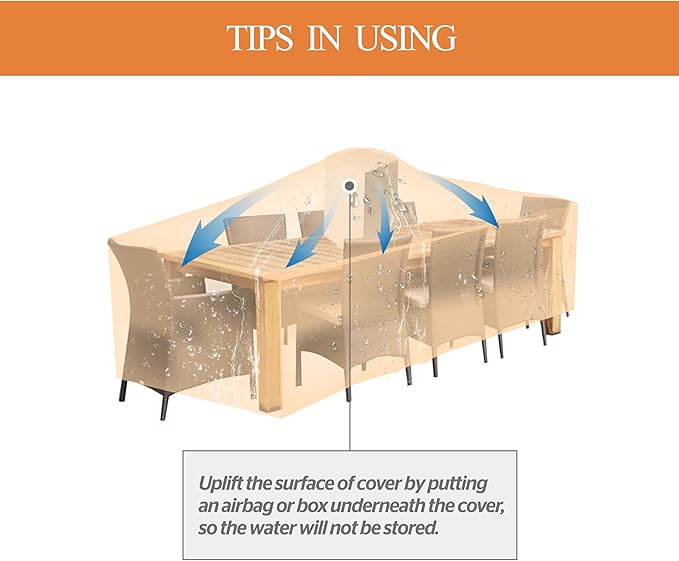 WJ-X3 Rectangular Beige & Coffee Patio Table Cover, 102W x 78D x 31H Inches - Heavy Duty, Waterproof, Wind-Resistant, Anti-Fade - Ideal for Outdoor Dining Set Protection