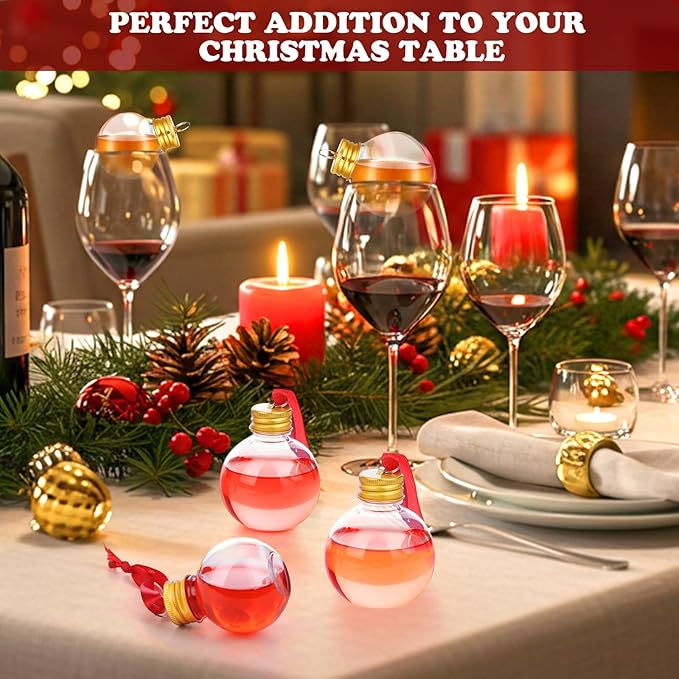 Patelai 18 Pcs Christmas Drink Balls Clear Shot Glass Ornaments Xmas Tree Fillable Ornaments Plastic Xmas Water Bottle Bulbs for Holiday Party Decorations(Round,50 Ml，100 ml)