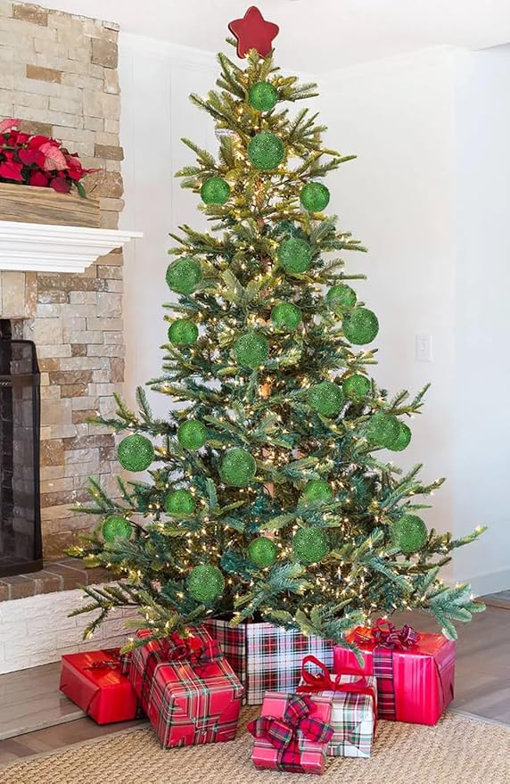 3.15" Large Christmas Balls Ornaments 6 Pcs Shatterproof Big Dark Green Christmas Ornaments for Xmas Tree Bulk Glitter Big Xmas Tree Ornament for Trees Halloween Holiday Wedding Party Decoration