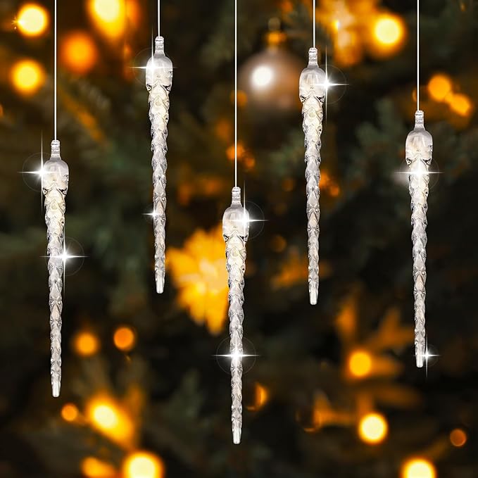 AMS Christmas Sparkling Glitter Icicle Ornaments 30 PCS Acrylic Icicles Ornament Set for Christmas Tree New Year Party Decorations Supplies(5.8''/14.8cm, Clear)