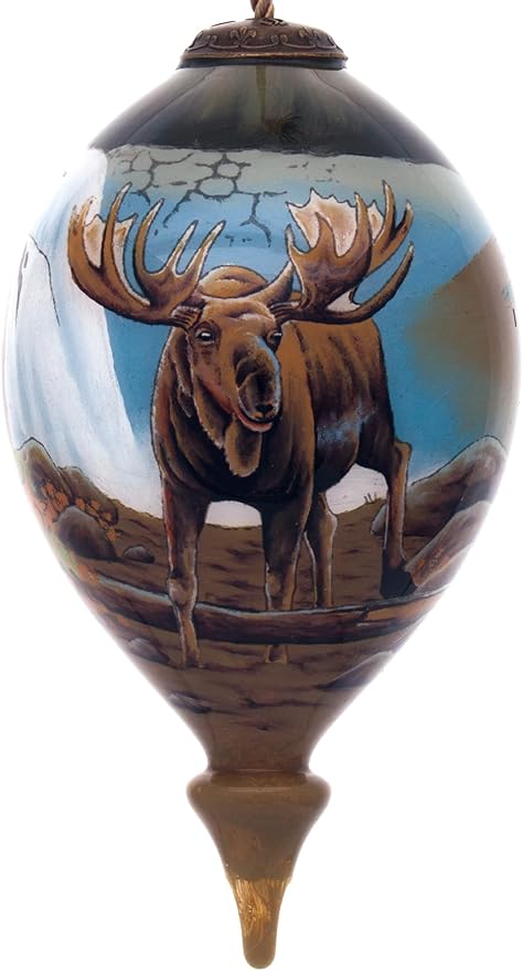 Majestic Moose Ornament – Hand-Painted Glass Christmas Moose Decoration – Moose Ornaments for Christmas Tree – Nature Wildlife Holiday Ornament Gift