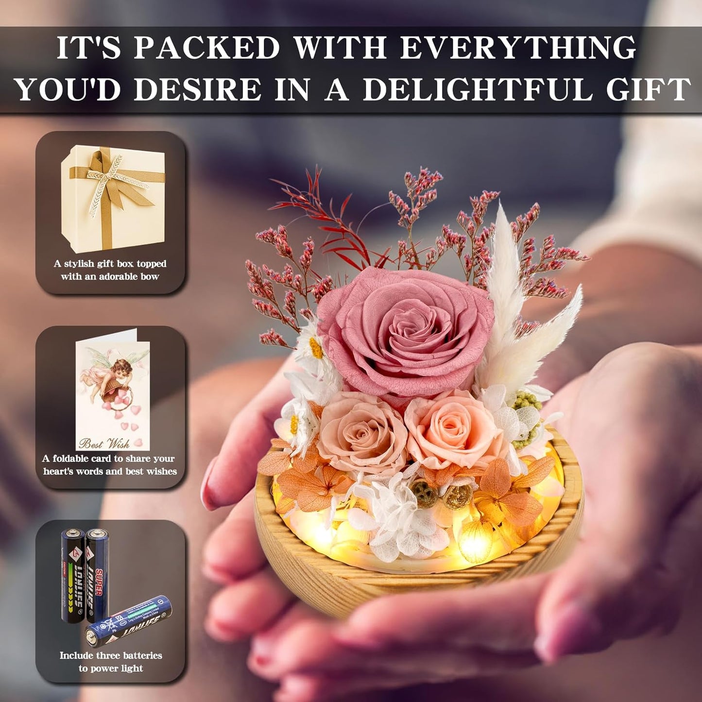 Flowers, Roses Gift – Fresh & Preserved Roses That Last Forever – Delivery to Show Love – Ideal Birthday Gift for Women, Unique for Mother’s Day & Christmas – Long-Lasting Forever Flowers