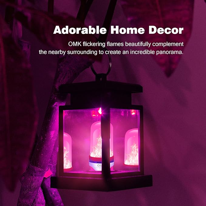 OMK Upgraded Pink LED Flame Light Bulb - Flickering E26 Base With Gravity Sensing for Indoor Outdoor Use, Holiday Christmas Vintage Flame Decorations