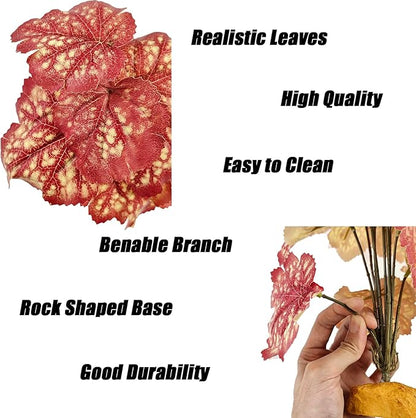 Woyrise Reptile Artificial Plants Terrarium Decor, Amphibian Cage Plant Bearded Dragon Tank Accessories fit Crested Gecko Leopard Lizard Chameleon Ball Python Snake Frog - Pink Heuchera