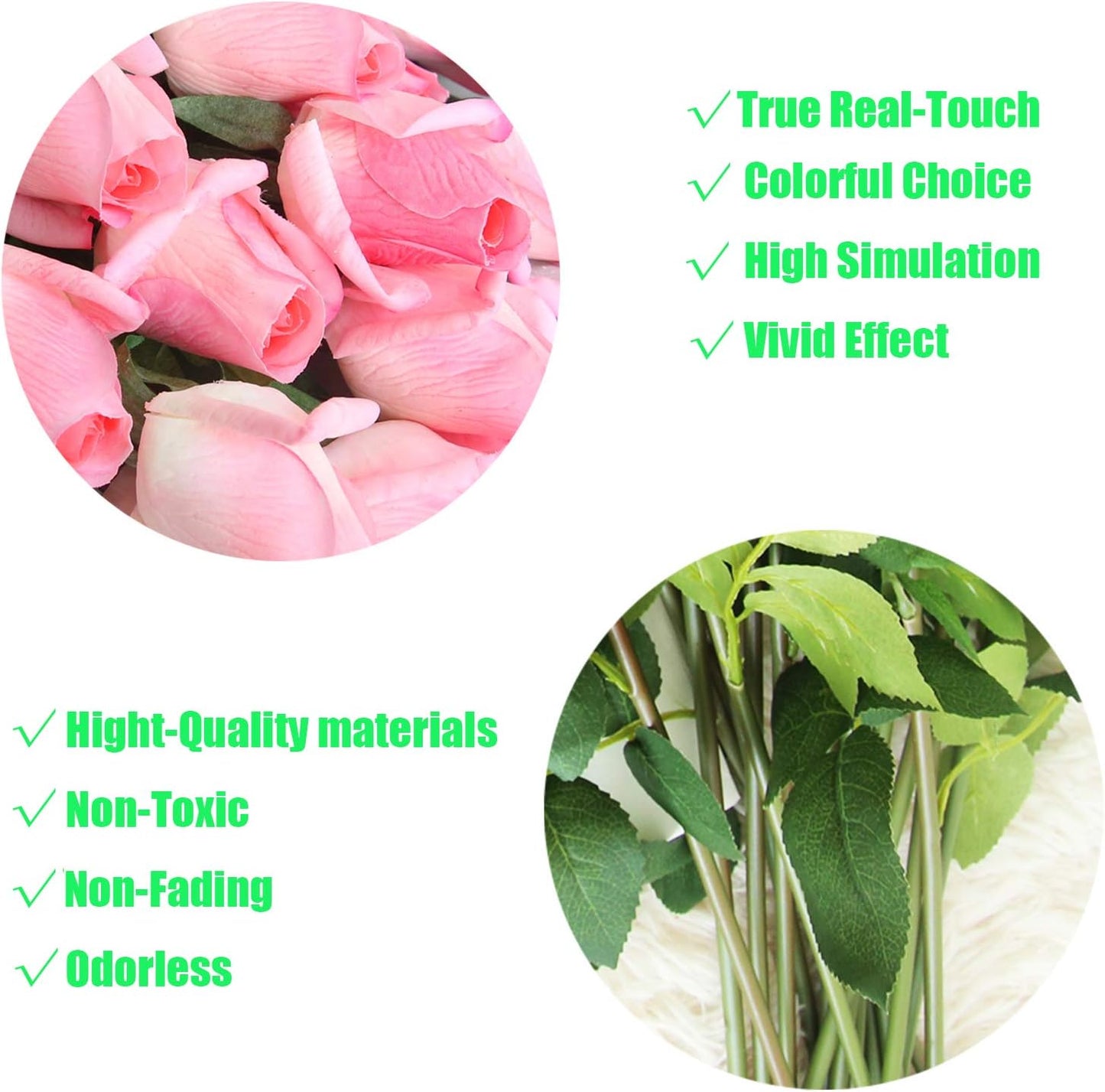 12pcs Real Look Artificial Rose Buds, 22 Inch Real Touch Silk Rosebud, Realistic Design Artificial Flower with Real Feel Petals,Silk Flower Bud for Wedding Home Décor,Dark Pink