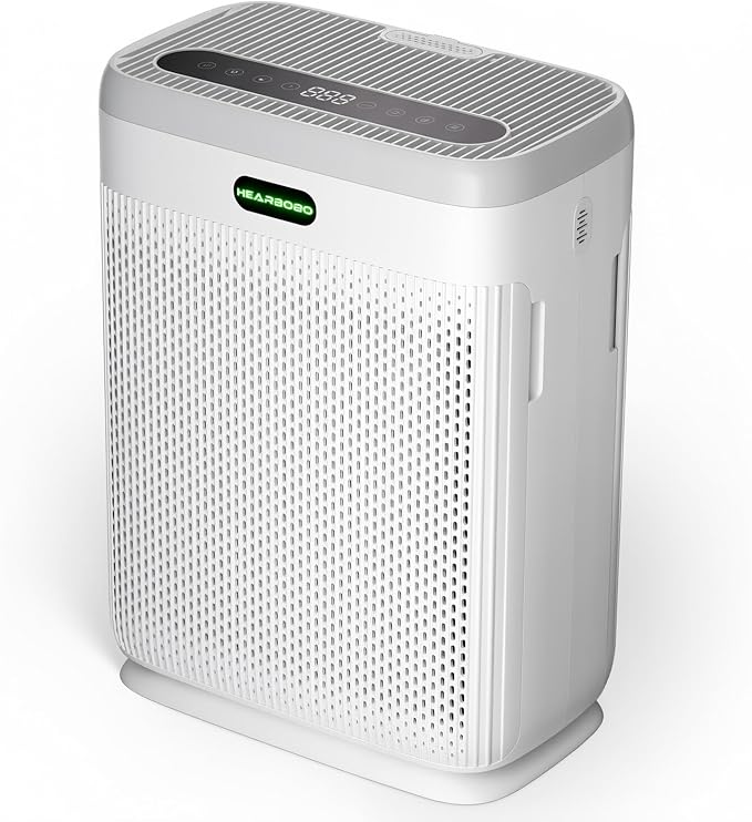 Air Purifiers for Home Large Room up to 2250sq.ft, PM2.5 Air Quality Display, H13 HEPA Air Purifier for Home Pets,Hearbobo HEPA Double-Sided 8X Filters, Auto Mode Air Cleaner with Aromatherapy(Grey)