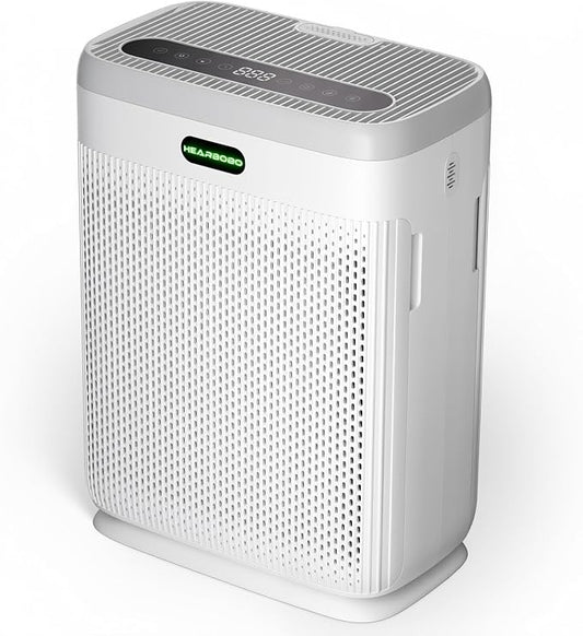 Air Purifiers for Home Large Room up to 2250sq.ft, PM2.5 Air Quality Display, H13 HEPA Air Purifier for Home Pets,Hearbobo HEPA Double-Sided 8X Filters, Auto Mode Air Cleaner with Aromatherapy(Grey)