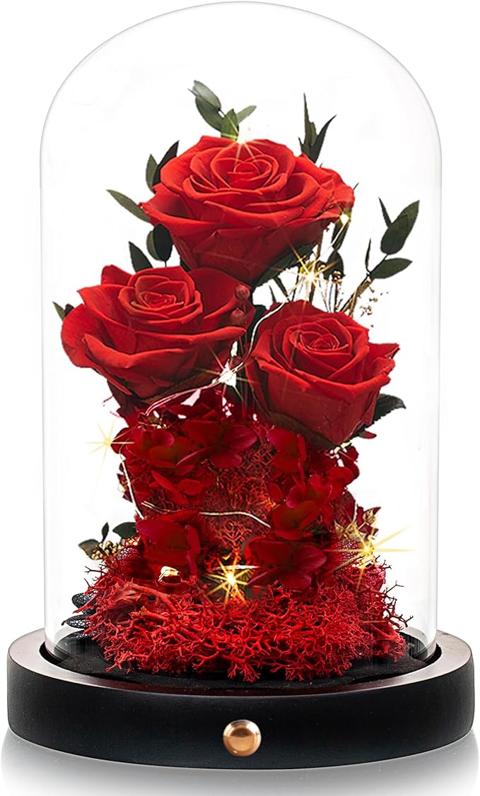 Flowers Roses Gifts for Mom Grandma,Forever Preserved Rose in Glass Dome, Christmas Anniversary Thanksging Birthday Real Roses Gifts for Wife Women Mother in Law/Red