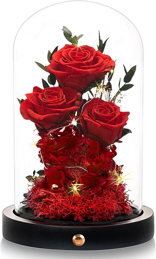 Flowers Roses Gifts for Mom Grandma,Forever Preserved Rose in Glass Dome, Christmas Anniversary Thanksging Birthday Real Roses Gifts for Wife Women Mother in Law/Red