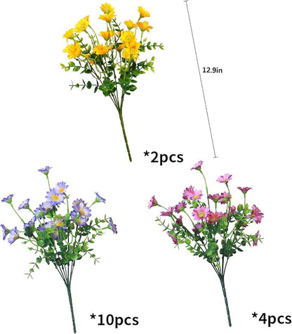 Artificial Plants & Flowers Outdoor 16 Bundles Fade Resistant Wildflowers Fake Daisy Outside Colorful Flowers Spring Summer Decorations for Planter Front Porch Decor(16 Bundles 3 Colors)