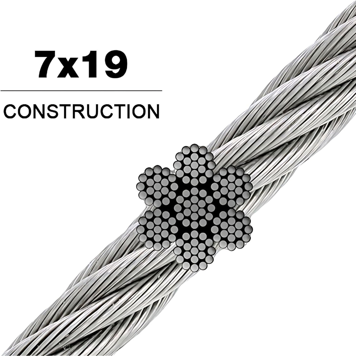 Galvanized Aircraft Cable Wire Rope 3/8" 7x19-1000 ft Reel for DIY Cable Decking Railing System, Marine Grade