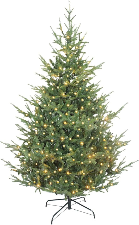 6ft Pre-Lit Christmas Tree, Premium Hinged Artificial Pine Tree w/ 750 Realistic Branch Tips 180 Warm LED Lights Spruce Xmas Full Tree w/Metal Hinges & Foldable Metal Base for Home/Office