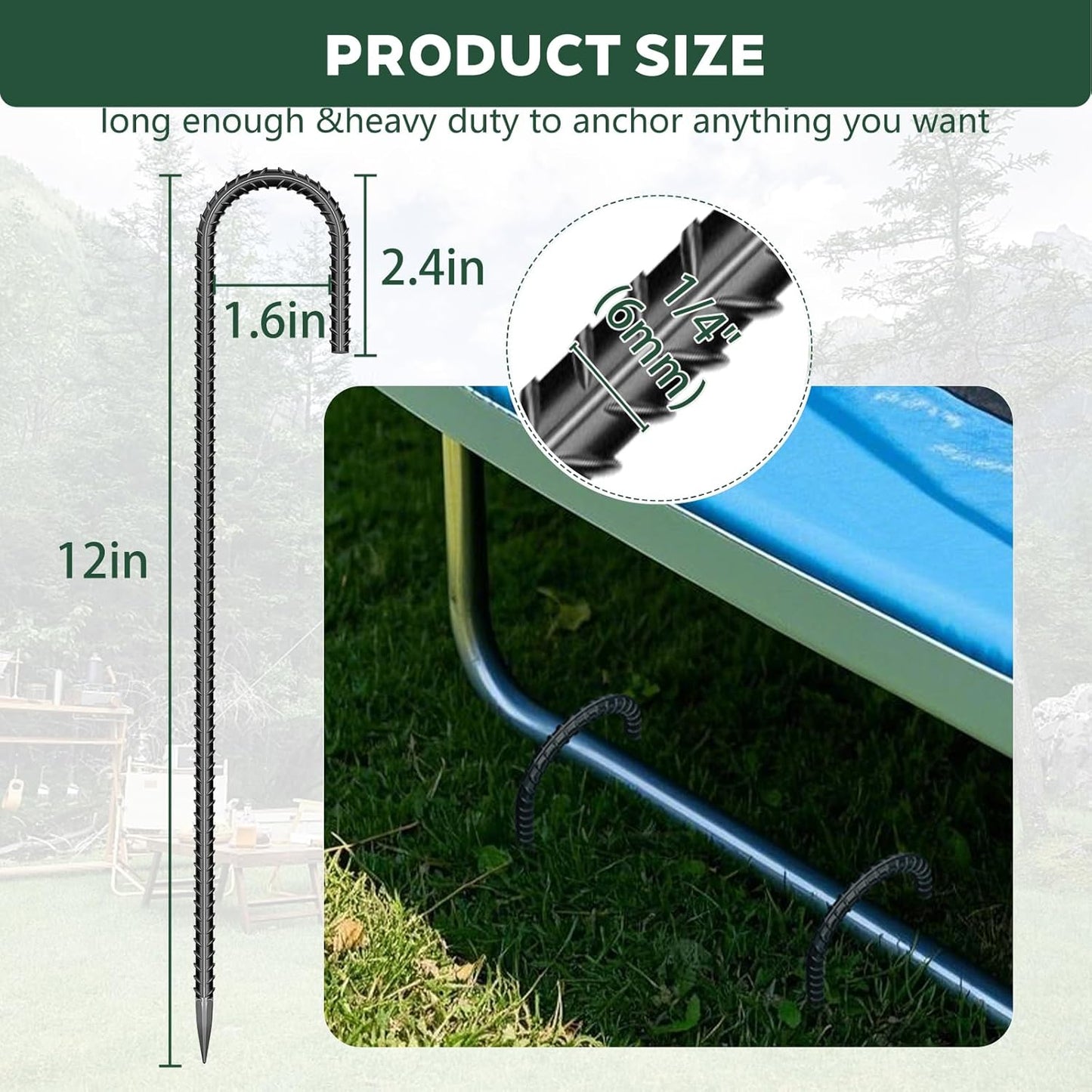 30 Pieces 12 Inch Long 1/4In Diameter Heavy Duty J Hooks,Heavy Duty Rebar Metal Fence Ground Garden Tent Stakes,Ground Spikes Anchors for Fencing,Outdoor Chicken Wire Trellis Stakes,Anti-Rust Black