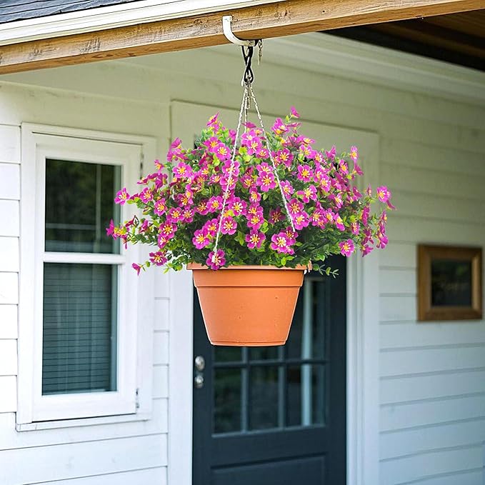 Outdoor Artificial Flowers UV Resistant & Fade Proof, 12 Pack Realistic Fake Flowers for Garden, Patio, Lawn Decor - Weatherproof Plastic Plants (Magenta)