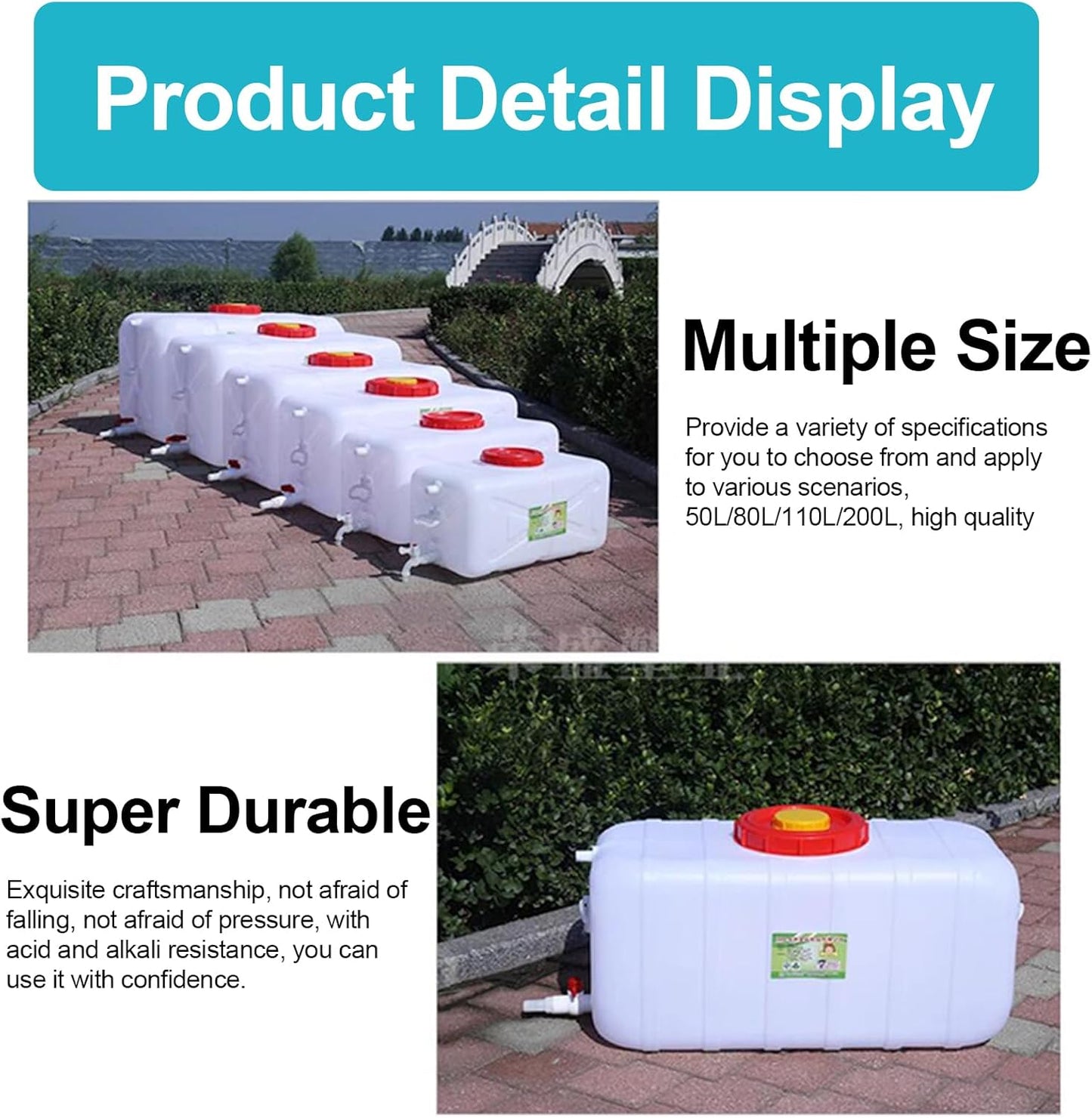 Water Container 50L 80L 110L 200L Heavy Duty Water Bucket Water Carrier, Portable Plastic Water Tank Water Storage for Camping Caravans Hiking Travel BBQ Travel Outdoor(Size:110L)