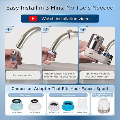 ANGEL CF30 Water Filter for Sink Faucet, Faucet Mount Water Filtration System, Reduces 98% Chlorine, Lead & Rust, SGS Tested, Easy Install, 350 Gallons Long-Lasting for Kitchen & Bathroom (Rose Gold)