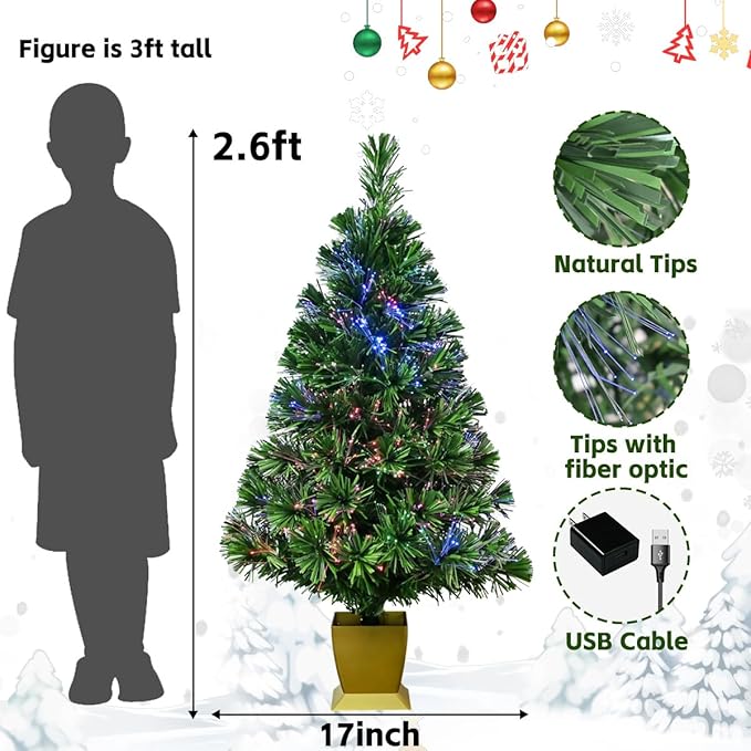 32inch Pre Lit Fiber Optic Christmas Tree,Small Christmas Tree with Lights,Mini Tabletop Christmas Trees,Starry Sky‌ Xmas Tree for Home,Office,Party Decoration,Indoor,Outdoor(Green)