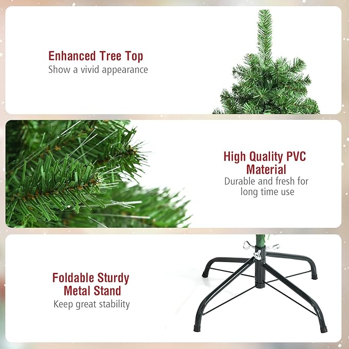 HAPPYGRILL 7FT Pre-lit Fiber Optic Christmas Tree, Artificial Xmas Tree Spruce Tree Green Tree with Metal Stand, 820 Branch Tips, Full Tree for Holiday Decoration
