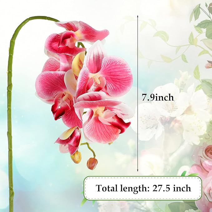 Chuangdi 2 Pieces Artificial Phalaenopsis with Suction Cups Terrarium Plant Decoration Reptile Habitat Plant Decor for Hermit Crab Lizards Geckos Snake Reptile (Dark Pink, White Yellow)