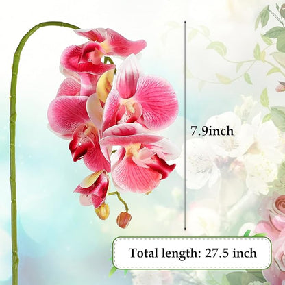 Chuangdi 2 Pieces Artificial Phalaenopsis with Suction Cups Terrarium Plant Decoration Reptile Habitat Plant Decor for Hermit Crab Lizards Geckos Snake Reptile (Dark Pink, White Yellow)