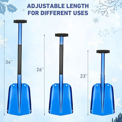 Gisafai 3 Pcs 34'' Detachable Emergency Snow Shovel for Car Aluminum Extendable Collapsible Snow Shovel Emergency Car Cleaning Equipment Suitable for Truck SUV Van Camp Outdoor (Red,Gold,Blue)