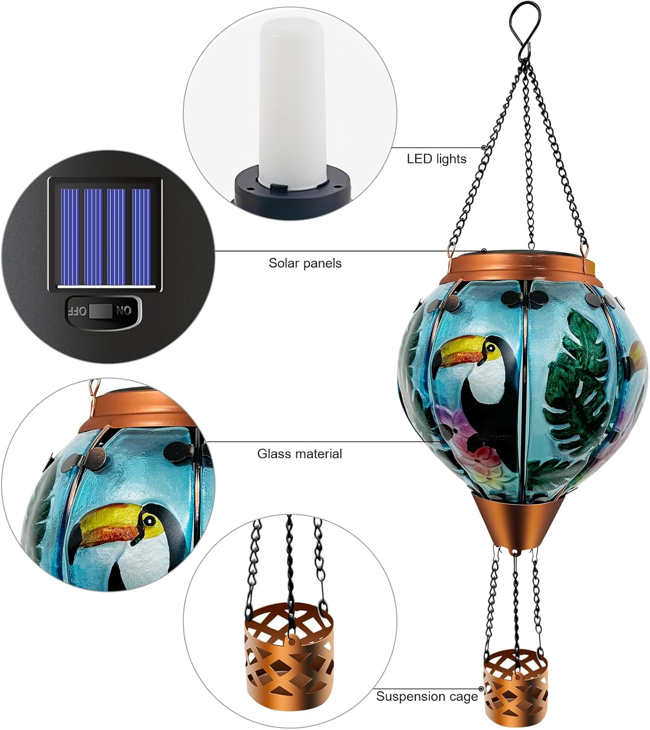 Hot Air Balloon Solar Lantern with Flickering Flame Outdoor Waterproof Decorative Hanging Light for Garden,PatioYard,Party and Christmas Decoration