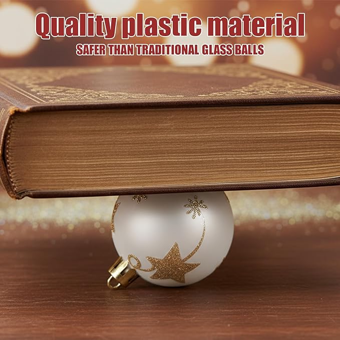 Christmas Ornaments Set,48Pcs Shatterproof Christmas Tree Ornaments Balls,Versatile Hanging Christmas Balls Ornaments,for XmasTrees,Wreath Garland,Holiday Party, Home Decor(White Gold)