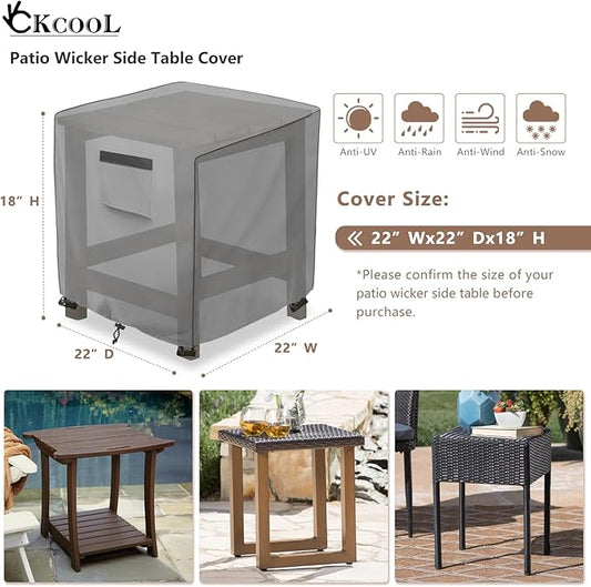 okcool Patio Wicker Side Table Cover,Waterproof Square Patio Small Side Table Cover,Suitable for 3-Piece Outdoor Wicker Patio Bistro Set Side Table,22W x 22D x 18H inch