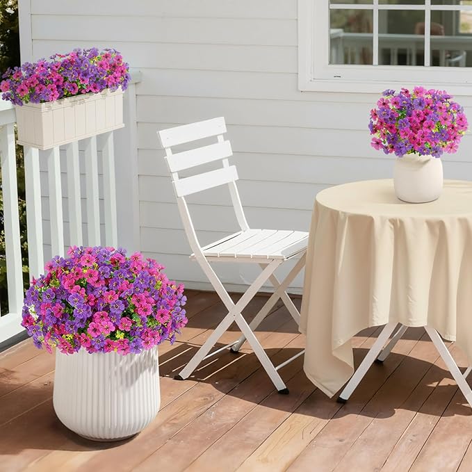 Lifewit Artificial Flowers for Outdoor Indoor, 24 Bundles Plastic Fake Flowers Daisy with Eucalyptus Leaves for Home Garden Decor, Porch, Window Box(Mix for Fuchsia Purple)