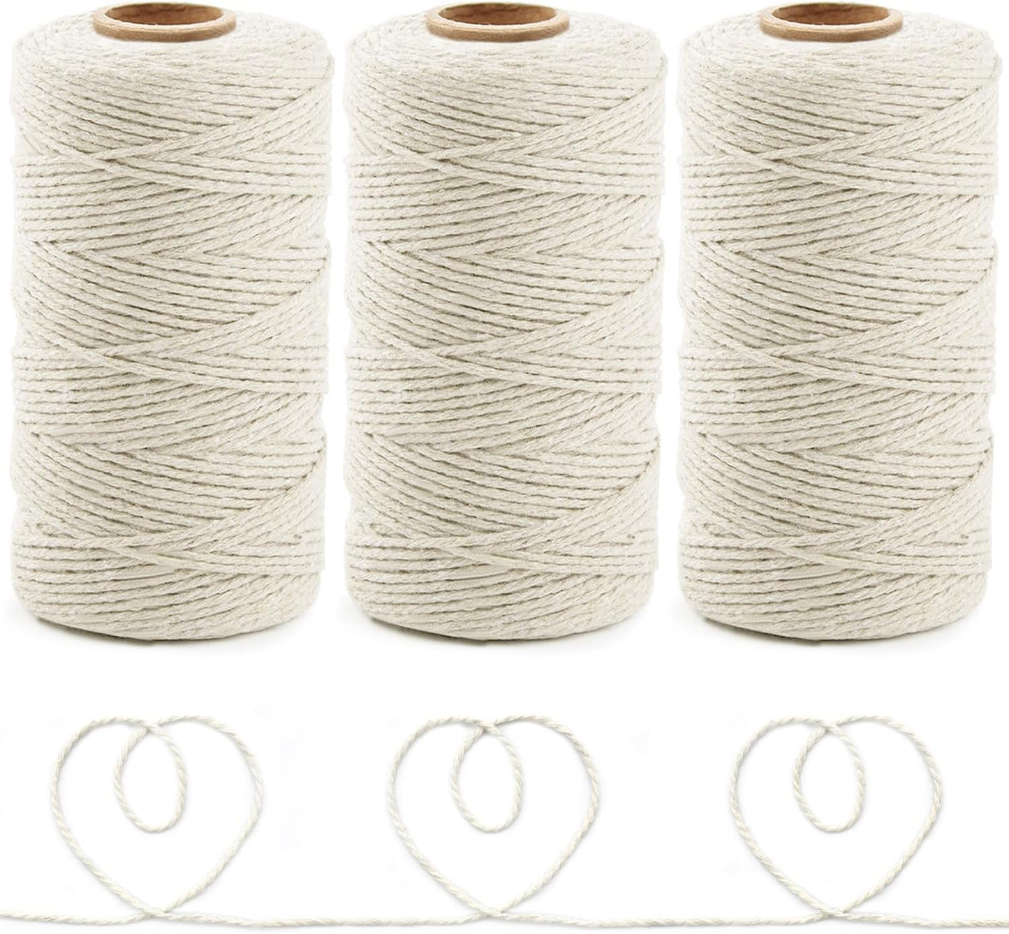 Anvin 984 Feet Cotton Twine Natural Jute Twine Packing Twines Bakers Twine Beige Twine Wrapping Butchers Baking Arts and Crafts Gardening(Pack of 3, 10 Ply 2mm Thick)