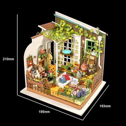 ROBOTIME DIY Miniature Dollhouse Kit Garden House with Furniture Sets Best Birthday Gifts for Adults