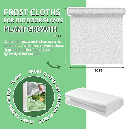 Plant Covers Freeze Protection, 10'x 50' Frost Cloth for Outdoor Plants, Winter Plant Cover for Frost Protection, Plant Blanket Floating Row Covers for Garden and Tree