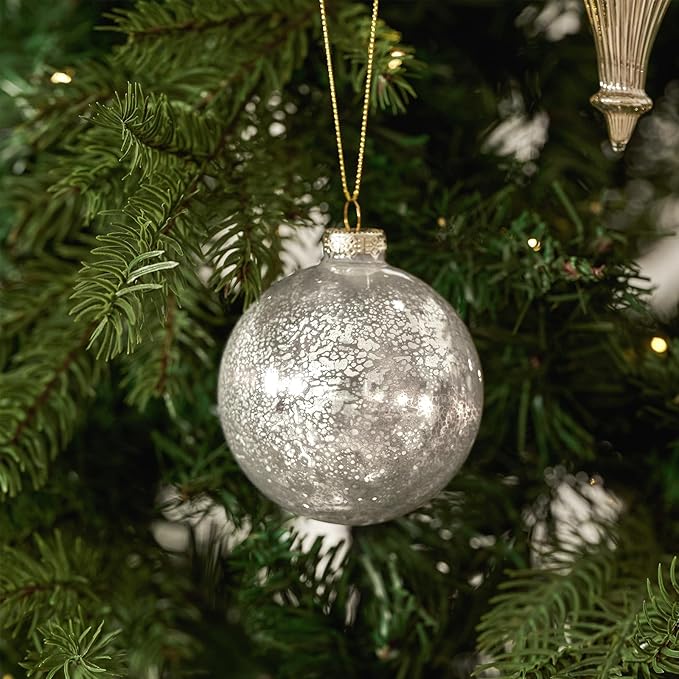 DN DECONATION Christmas Decorations Mercury Glass Ball Ornaments Set of 12, 3.14” Silver Balls for Xmas Tree Decorations, Holiday Party Wedding Decor, Matte Christmas Ornament Gift