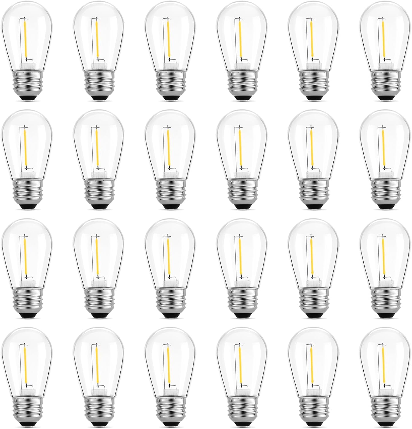 Meconard 24-Pack LED 1W String Light Bulbs, S14 Plastic Shatterproof Edison Vintage Style Replacement 1 Watt Outdoor Light Bulbs 2200K, Waterproof, Warm White Equivalent to 11w, E26 Base