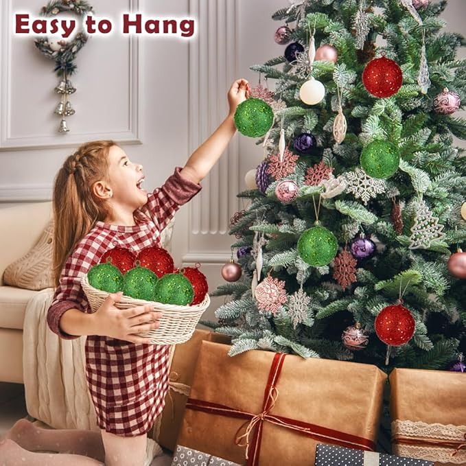 3.15" Large Christmas Balls Ornaments 6 Pcs Shatterproof Big Dark Green Christmas Ornaments for Xmas Tree Bulk Glitter Big Xmas Tree Ornament for Trees Halloween Holiday Wedding Party Decoration