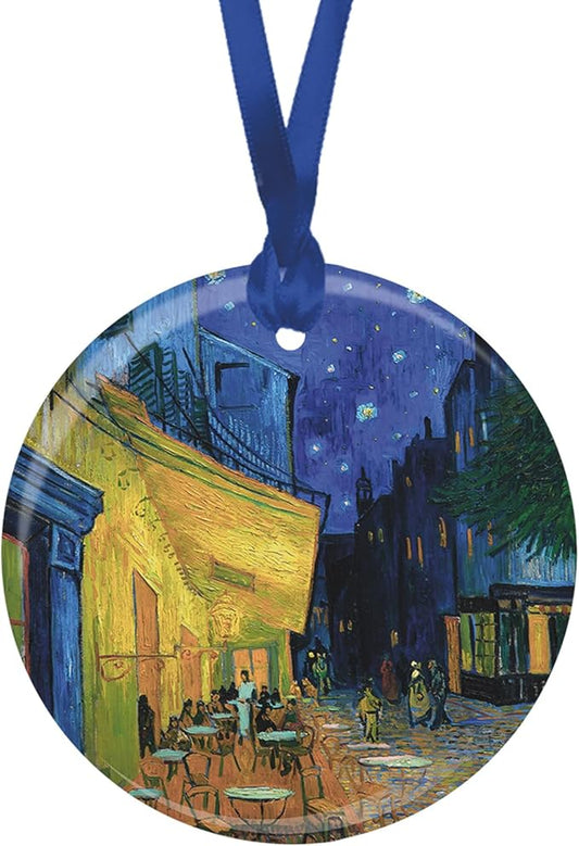 Christmas Tree Ornament, Porcelain Van Gogh Cafe Terrace at Night fine Art Keepsake Ornament by RainCaper